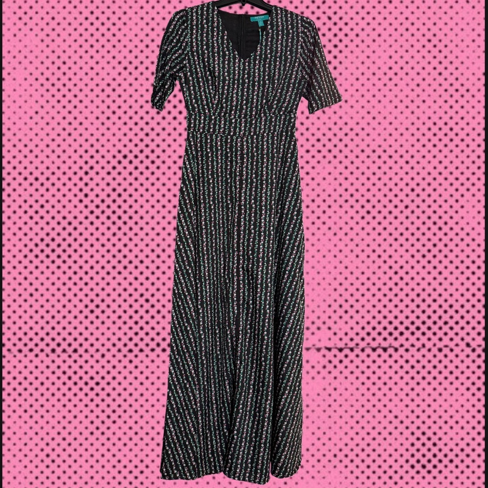 Fever London Heritage Black Floral Maxi Dress Cute Girly Prairie Feminine SZ 2